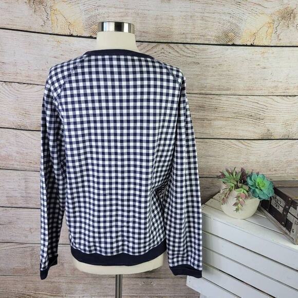 Draper James Natalie Sweatshirt in Gingham Navy White Size Extra Large - Picture 5 of 9